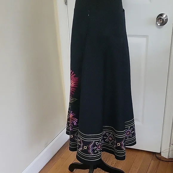 Camille La Vie Black Skirt with EMBROIDERED Purple Floral Design - Picture 3 of 7